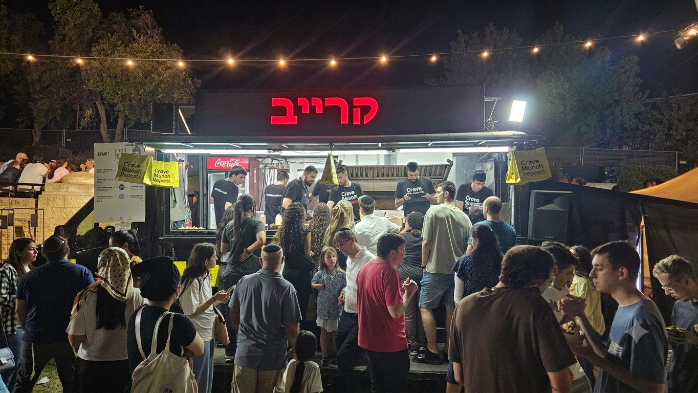תור לדוכן קרייב באוטו אוכל בשעת שיא, טיילת ארמון הנציב